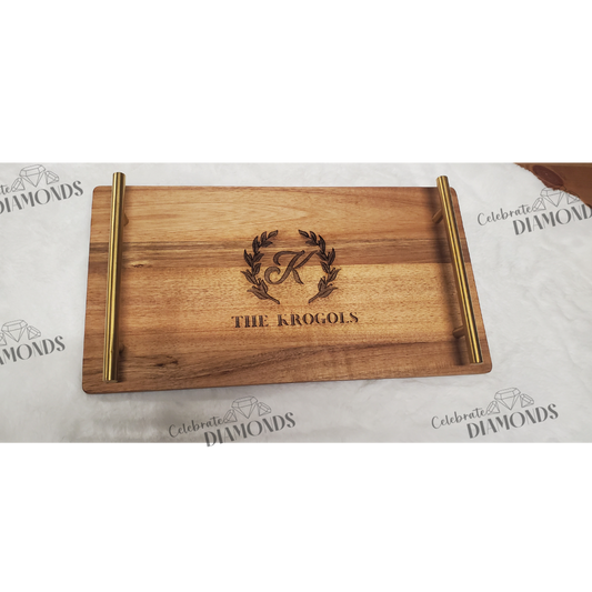 Wood Serving Tray + Handles featuring Family Name