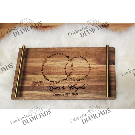 Wood Serving Tray + Handles featuring Wedding Vows